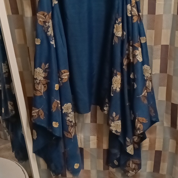 FINAL PRICE NWOT teal dress w tan floral embroidery & assymetrical sides/hem Med - Picture 8 of 16